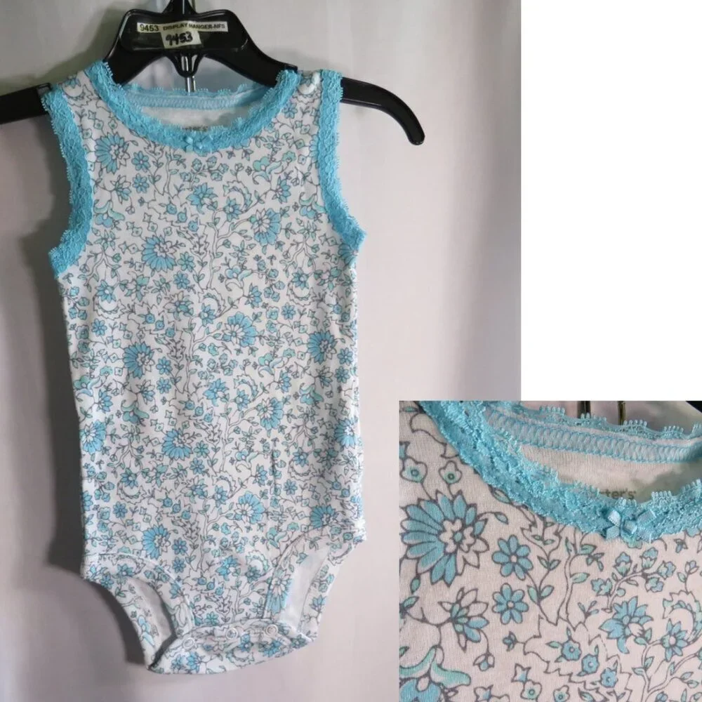 Baby Blue Floral Bodysuit 100% cotton 6mts Carters